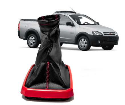 Coifa Cambio Chevrolet Montana Napa Preta Costura e Aplique Vermelha Na Base AQ 0110428