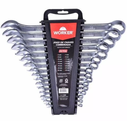 Jogo de Chave Combinada 6 a 32mm com 16 peças Worker