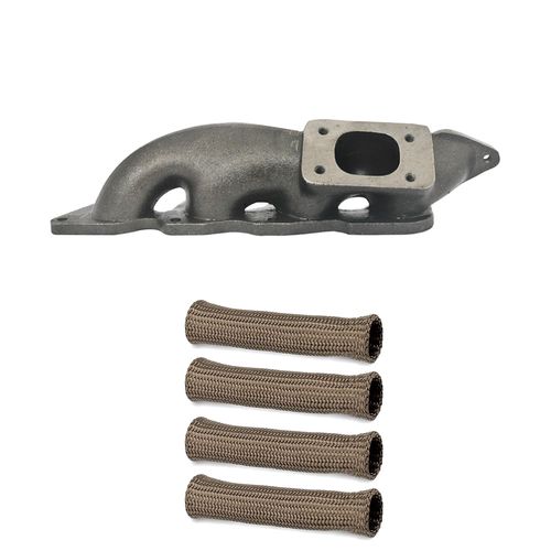 Coletor de escape para turbo VW EA 111 transversal - T2 com saída de válvula  +  Capa térmica para cabo de vela Titanium - Jogo com 4 unidades