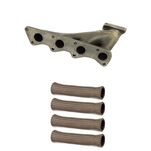 Coletor de escape para turbo VW EA 111 longitudinal - T2 + Capa térmica para cabo de vela Titanium - Jogo com 4 unidades