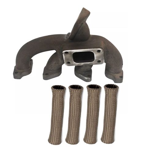 Coletor de escape para turbo GM Vectra 8V - T3 + Capa térmica para cabo de vela Titanium - Jogo com 4 unidades