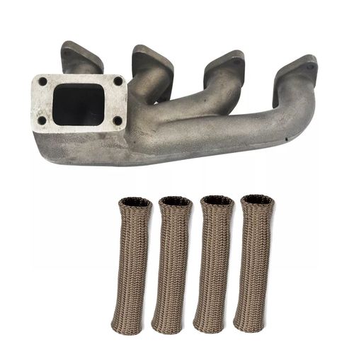 Coletor de escape para turbo GM S10 / Blazer 2.2 / 2.4 8V - T3 + Capa térmica para cabo de vela Titanium - Jogo com 4 unidades