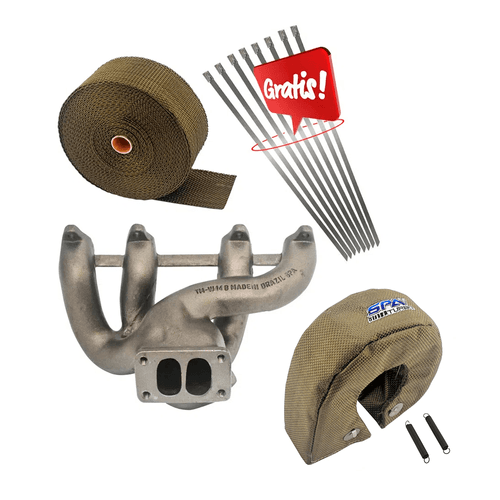 COLETOR ESCAPE TURBO VW AP 8V PULSATIVO - T3 SLIM + FITA TÉRMICA TITANIUM SPA 2" x 10M + Capa Turbina (TMW14B-ACTERSFT15-EXBZPS02-8-ACTERSPCX03)