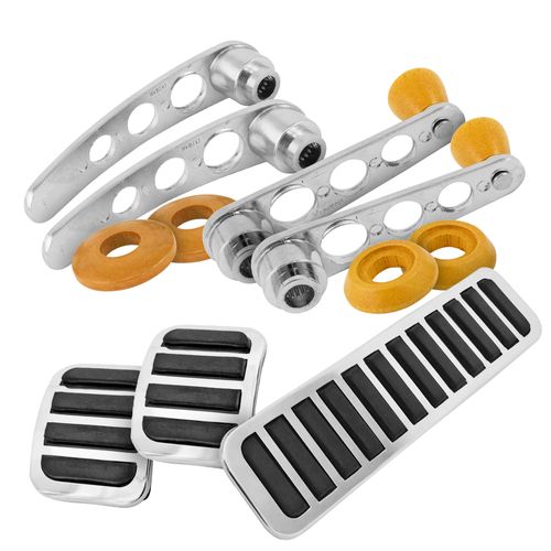 PAR DE MAÇANETAS ESPORTIVAS INTERNA DE PORTA + PAR DE MANIVELAS ESPORTIVAS VIDRO + Pedais Esportivos - PARA FUSCA / KOMBI / BRASÍLIA / TL