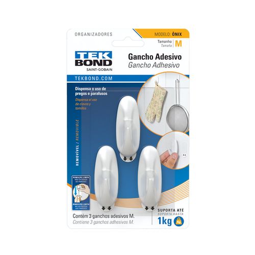 Gancho Onix De Plástico Branco M - Tekbond