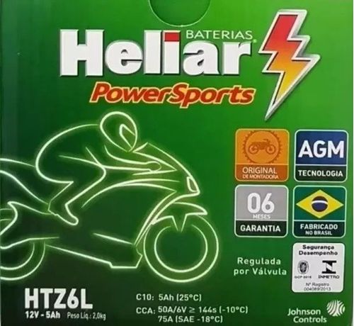 BATERIA HTZ6L TITAN150/CG160/BIZ125/BROS160/PCX150 SEL. 5AH Ref: 690105000 Marca: HELIAR