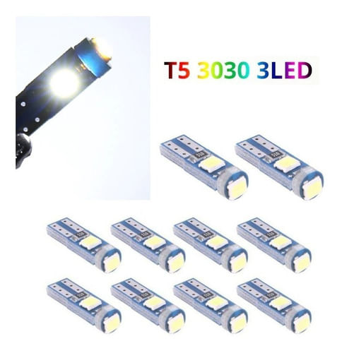 Kit 10 Lâmpadas Led Pinguinho T5 3 Leds Painel Carro Moto