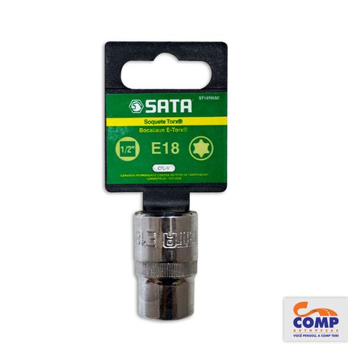 Soquete Torx Sata E18 1/2 Polegadas Aço Cromo Vanádio Cromado Apertar Afrouxar Parafusos Porcas ST13705SC