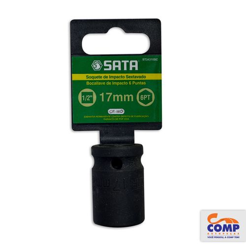 Soquete Impacto Sextavado Sata 17mm Encaixe 1/2 Aço Cromo Molibdênio Fosfatizado Apertar Afrouxar Parafusos Sextavados ST34310SC