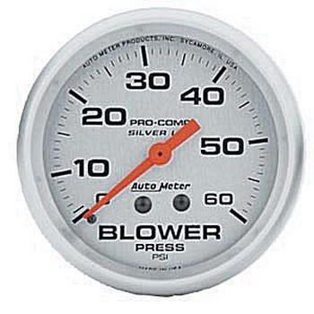 Manômetro Pressão Blower 0 - 60 PSI - Mecânico - 2" 5/8" - Pro Comp Silver com Líquido - AUTO METER