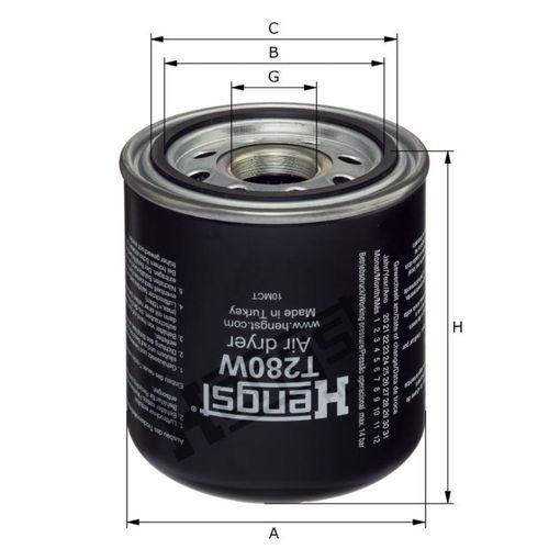 FILTRO SECADOR AR VALVULA APU EUROTECH\ACTROS\FH 12/16/FM/10/12/VM\114/124