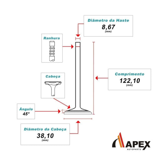 VALVULA ESCAPE - FORD F100 MAVERICK 2.3 8V OHC