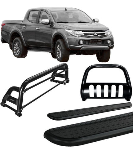 Kit Quebra Mato Estribo Santo Antônio H2 L200 A 20 Preto