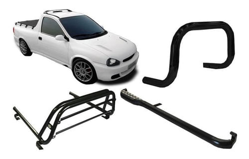 Kit Quebra Mato Estribo Santo Antônio Pick-up Corsa Preto