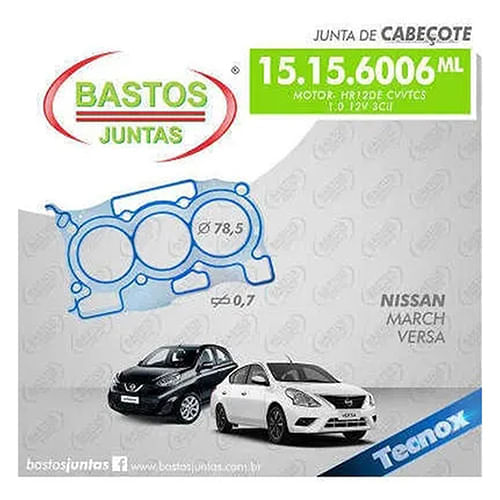 JUNTA DO CABECOTE - NISSAN MARCH VERSA 1.0 12V 3CIL APOS 2015