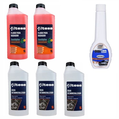 Combo 2 Litros Aditivo Rosa Concentrado + 3 Litros de Água Desmineralizada Altese + 1 Limpa Radiador Orbi 200ml