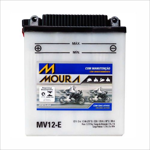 Bateria Ventilada Moto Moura 12V 12Ah MV12-E EXCITER SRX250 TX 650 XJ 550 MAXIM SECA XS XV 500