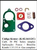 Junta Carburador Fusca Simples Completo